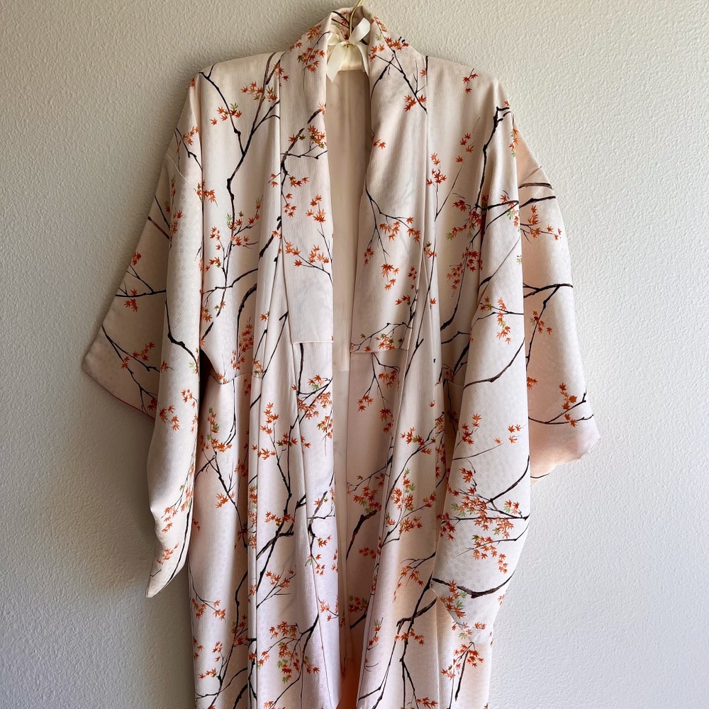 Japanese Maple Kimono Robe - Cream and Orange - Picture 2 of 13
